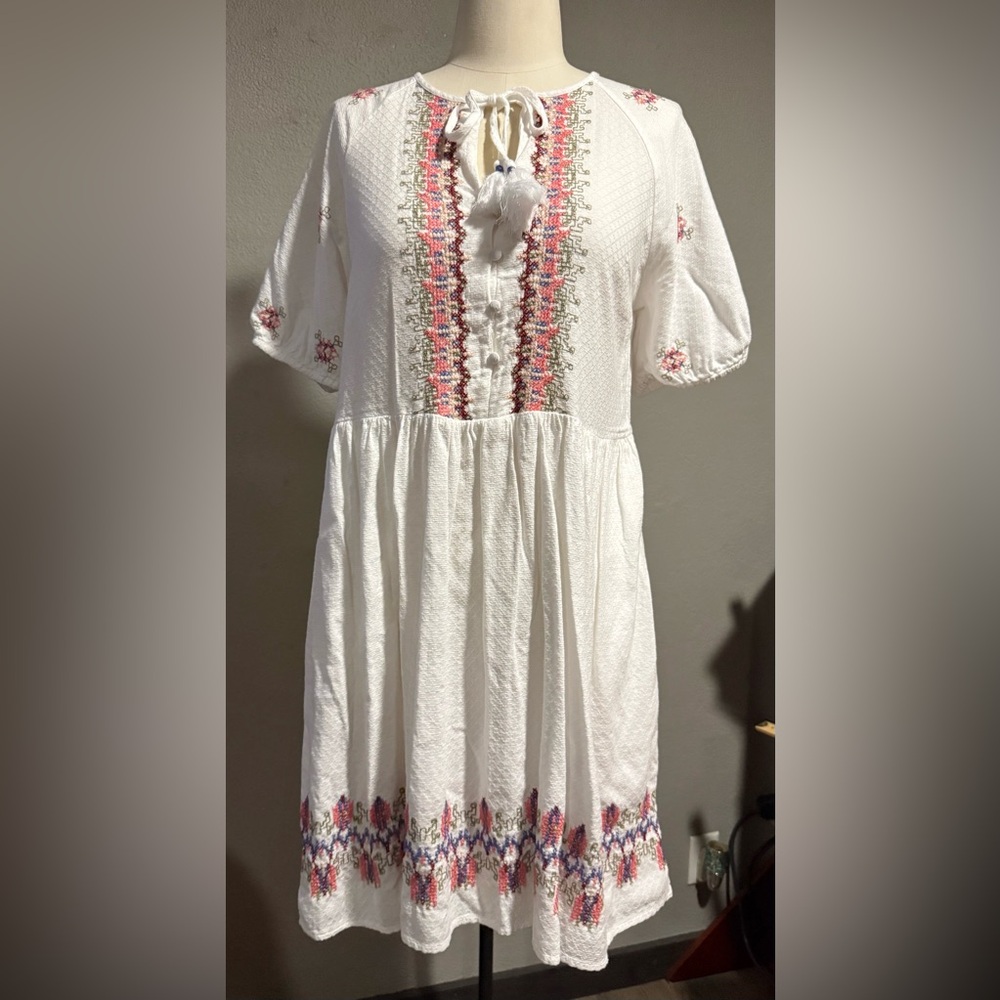White Embroidered Boho Dress